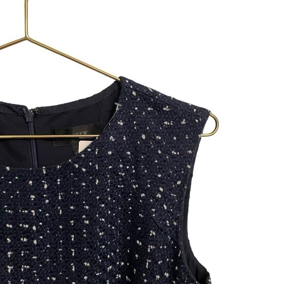 J. Crew A-line Dress in Spotted Tweed Blue White Cap Sleeves Size 6 NWT - Picture 2 of 9